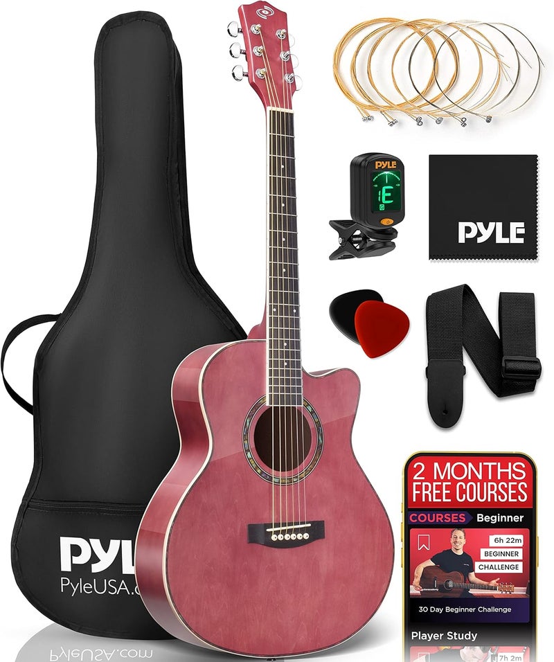Pyle Acoustic Guitar Kit, 3/4 Junior Size All Wood Steel String Instrument for Beginner Kids, Adults, 36” Mauve - Image 1